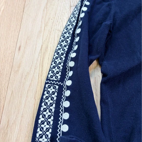 J.Crew Navy Embroidered Cardigan Size Small Button Front Sweater - Picture 3 of 5